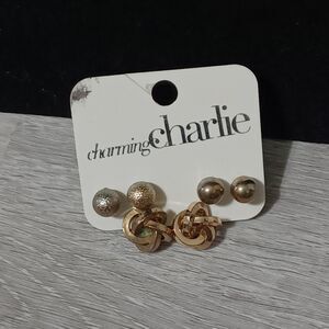 CHARMING CHARLIE Gold-Toned Stud Earrings, Set of 3